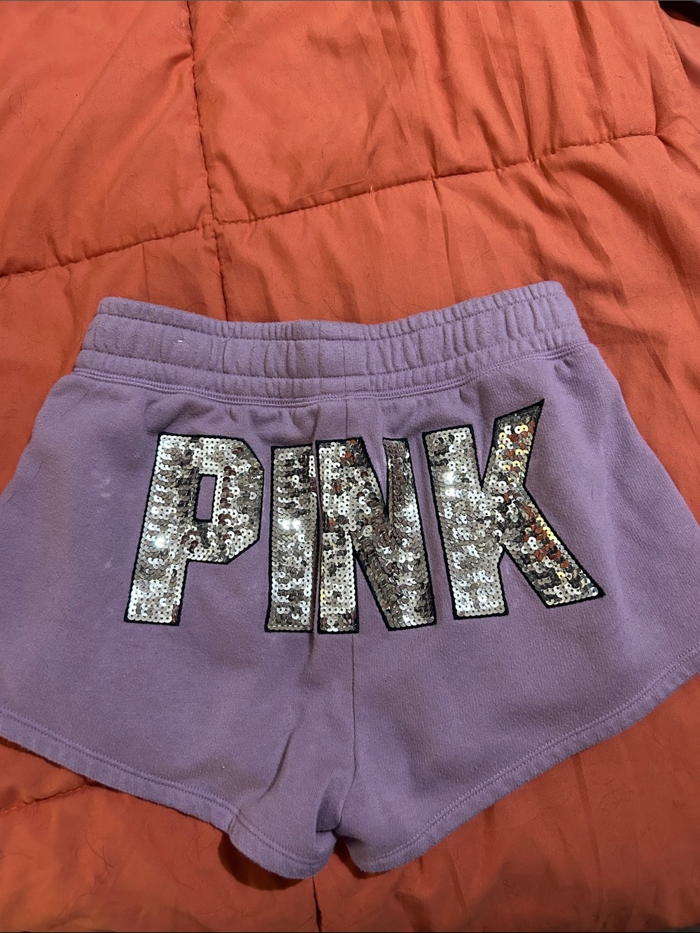 PINK Victoria's Secret Lavender Sequin Logo Athletic Shorts